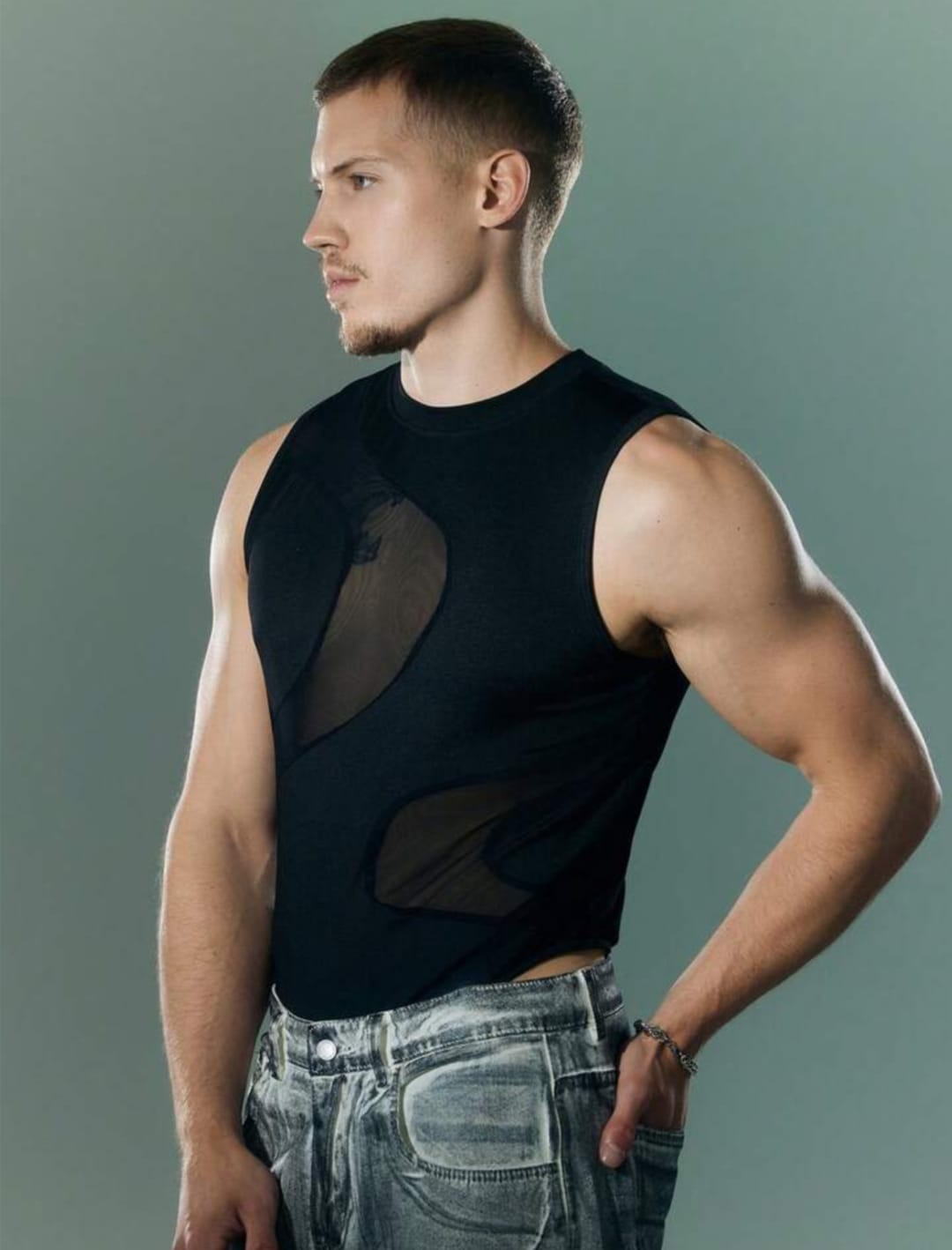 Men’s Sleeveless Mesh Panel Bodysuit